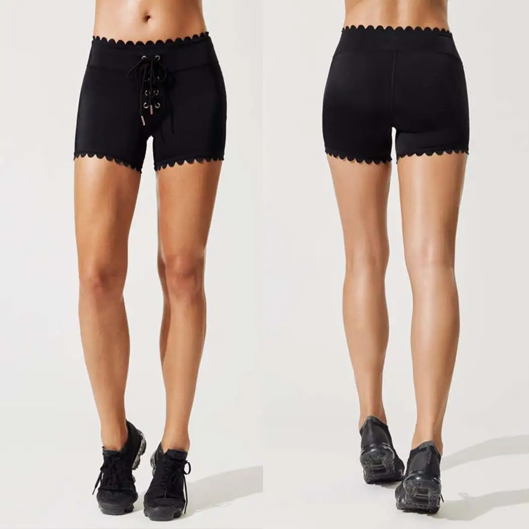 Женская мода высокая эластичная талия выше колена Твердые йога фитнес черные