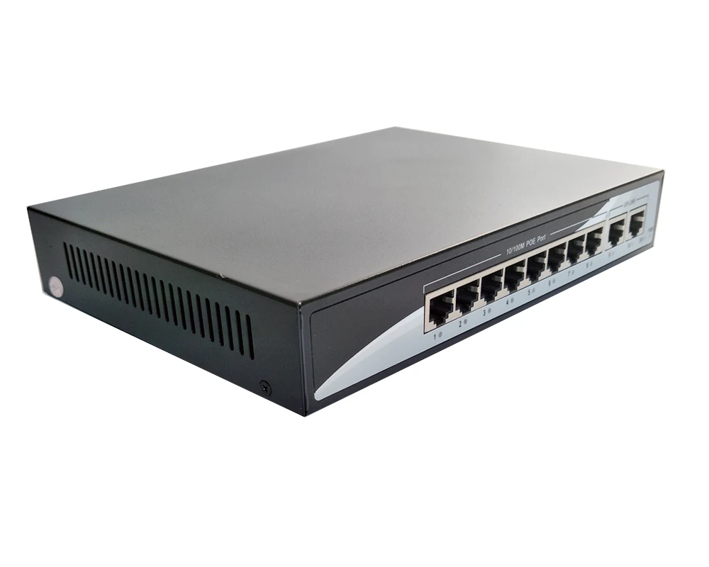 Full fast Ethernet 8CH POE коммутатор 10/100M 250m на большие расстояния 150W DC 2 LAN RJ45 Uplink порты|port - Фото №1