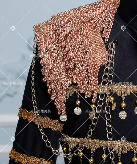 

men suits tassel designs stage costumes for singers men sequin blazer dance clothes jacket star style dress punk black white red