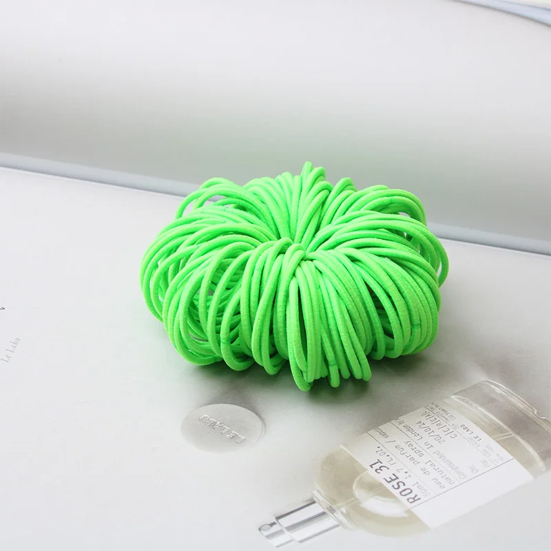 green 100 шт./лот, карамельный цвет, нейлоновая резинка 3 см, Детская безопасная эластичная резинка для волос, конский хвост, кольцо для волос, Детские аксессуары для волос - Цвет: green