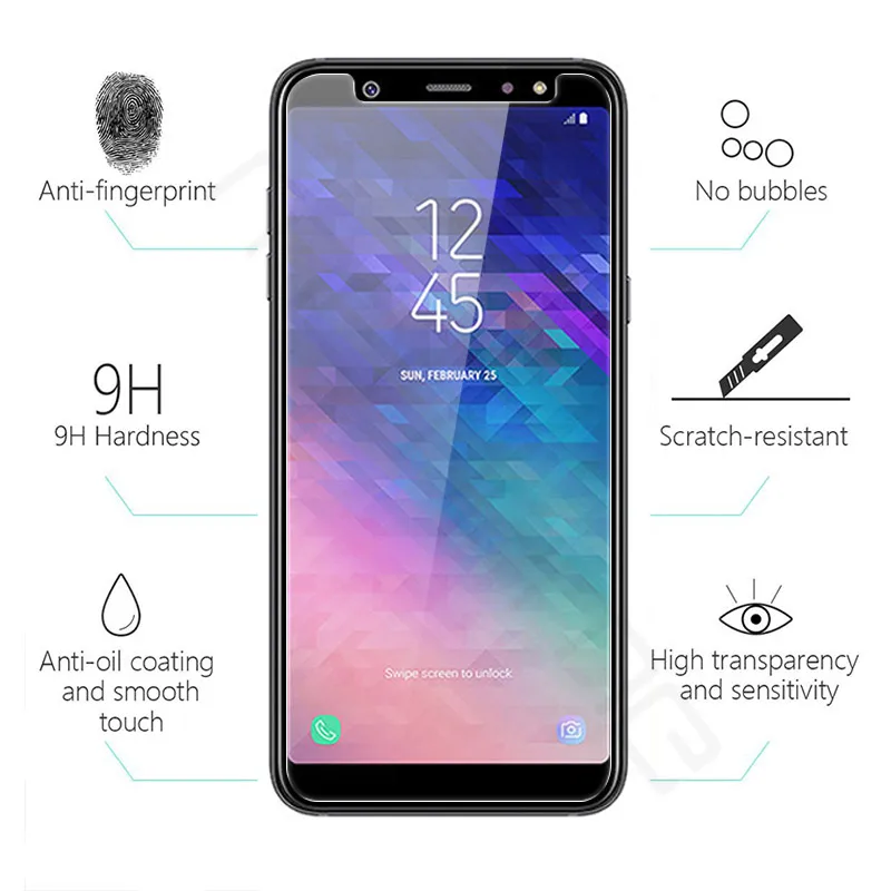 Для Samsung Galaxy A6 2018 закаленное стекло 9H 2.5D защитная пленка Взрывозащищенная для A6Plus