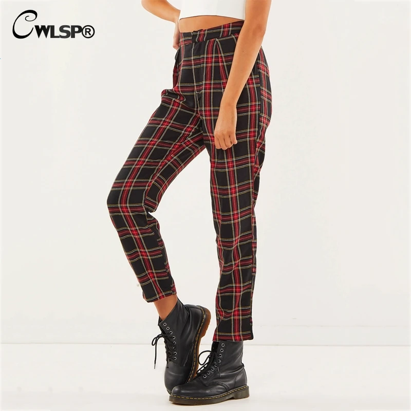 Женские прямые хлопковые брюки CWLSP повседневные свободные клетчатые до
