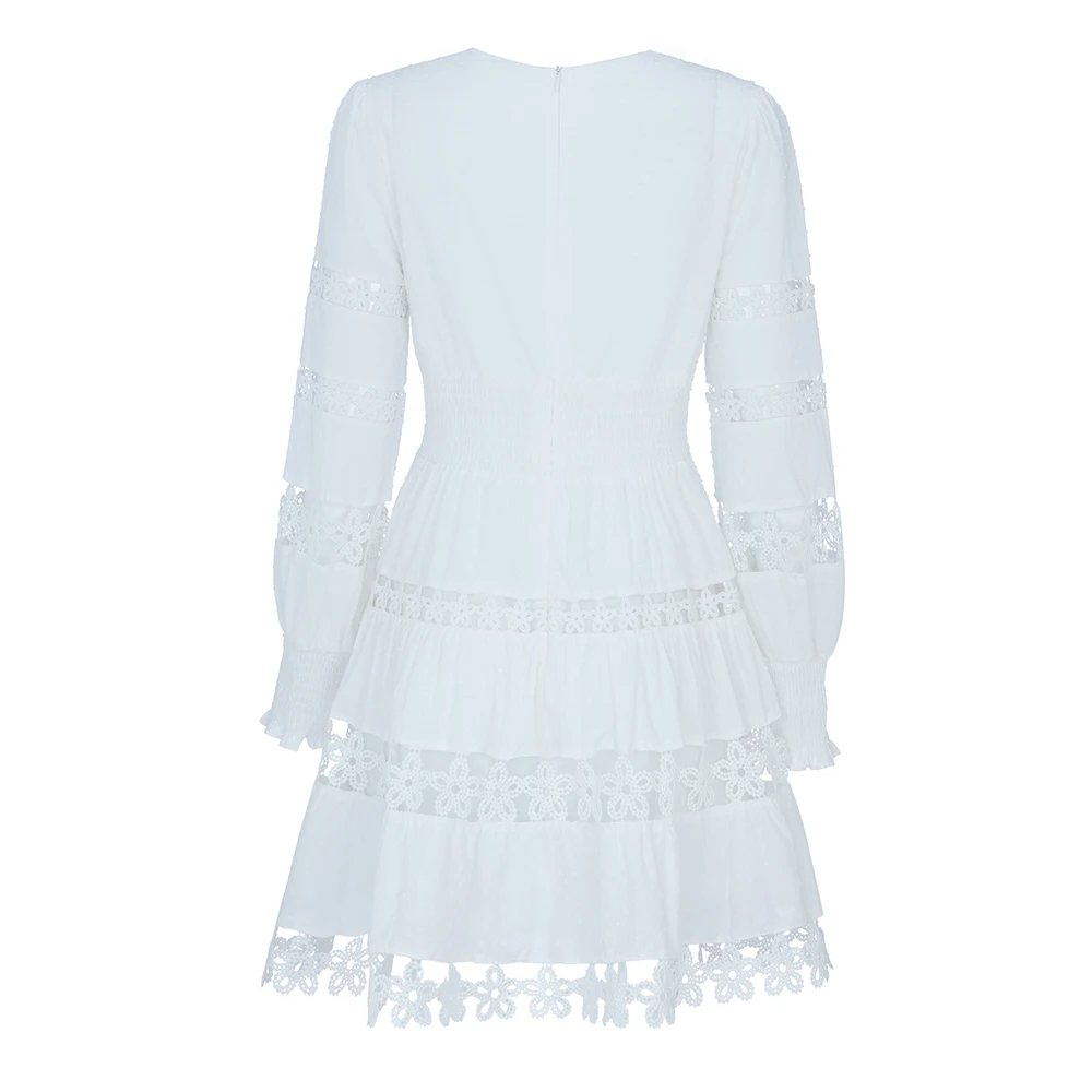 2019 New Women elegant white lace v neck long sleeve fashion Bandage Dress Vestidos Celebrity Evening Party Dresses | Женская одежда