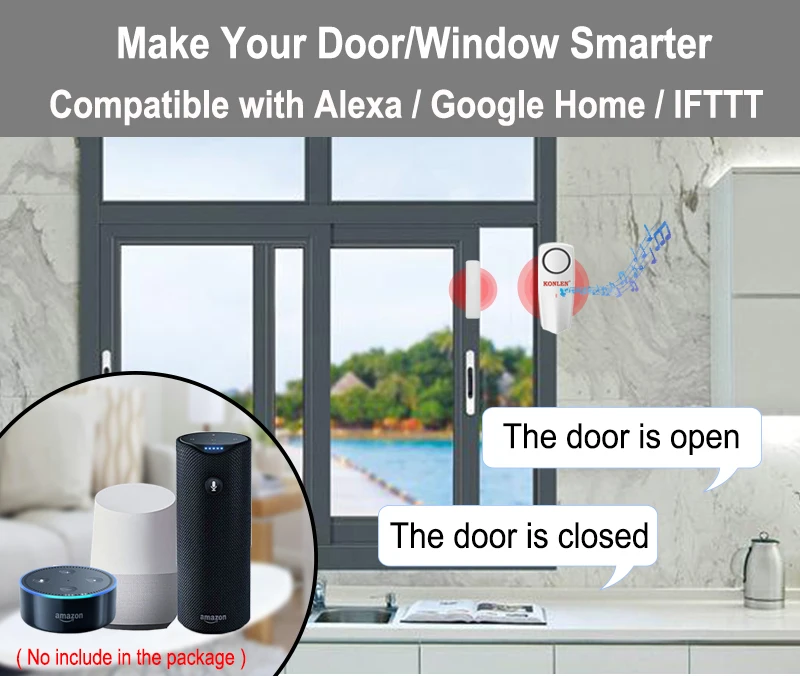 KONLEN Tuya WiFi датчик для двери приложение Smart Life Беспроводной окно сигнализация открытой двери магнитный детектор домашней охранной запись уведомления приложения Alexa Ifttt