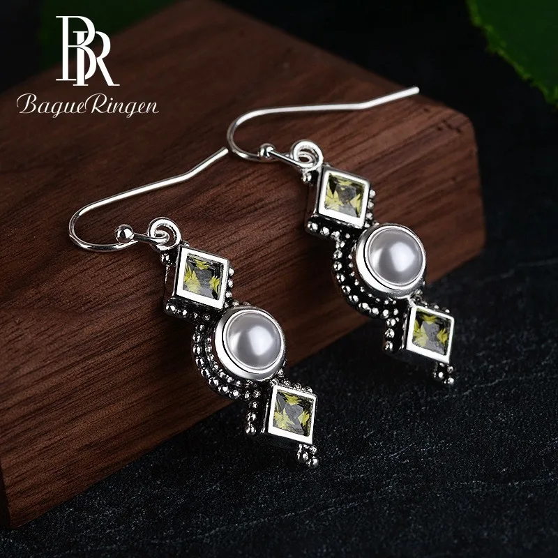 Женские серьги капельки Begua Ringen классические из серебра 925 пробы с жемчугом в