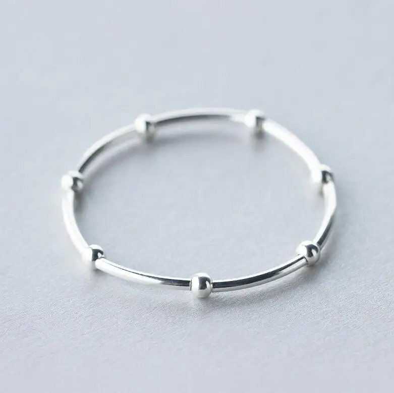 MloveAcc, 925 пробы, серебряный браслет, соединенный бисером, эластичный, 925, браслет для женщин, модное ювелирное изделие, подарок для девушек - Окраска металла: 925 Sterling Silver
