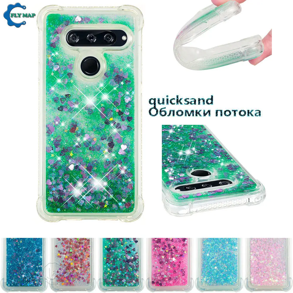 Glitter Stars Cover for LG V40 ThinQ LGV40 V405QA LM-V405QA LMV405QA V405TA LM-V405TA V405UA Liquid Quicksand Soft TPU Back Case |