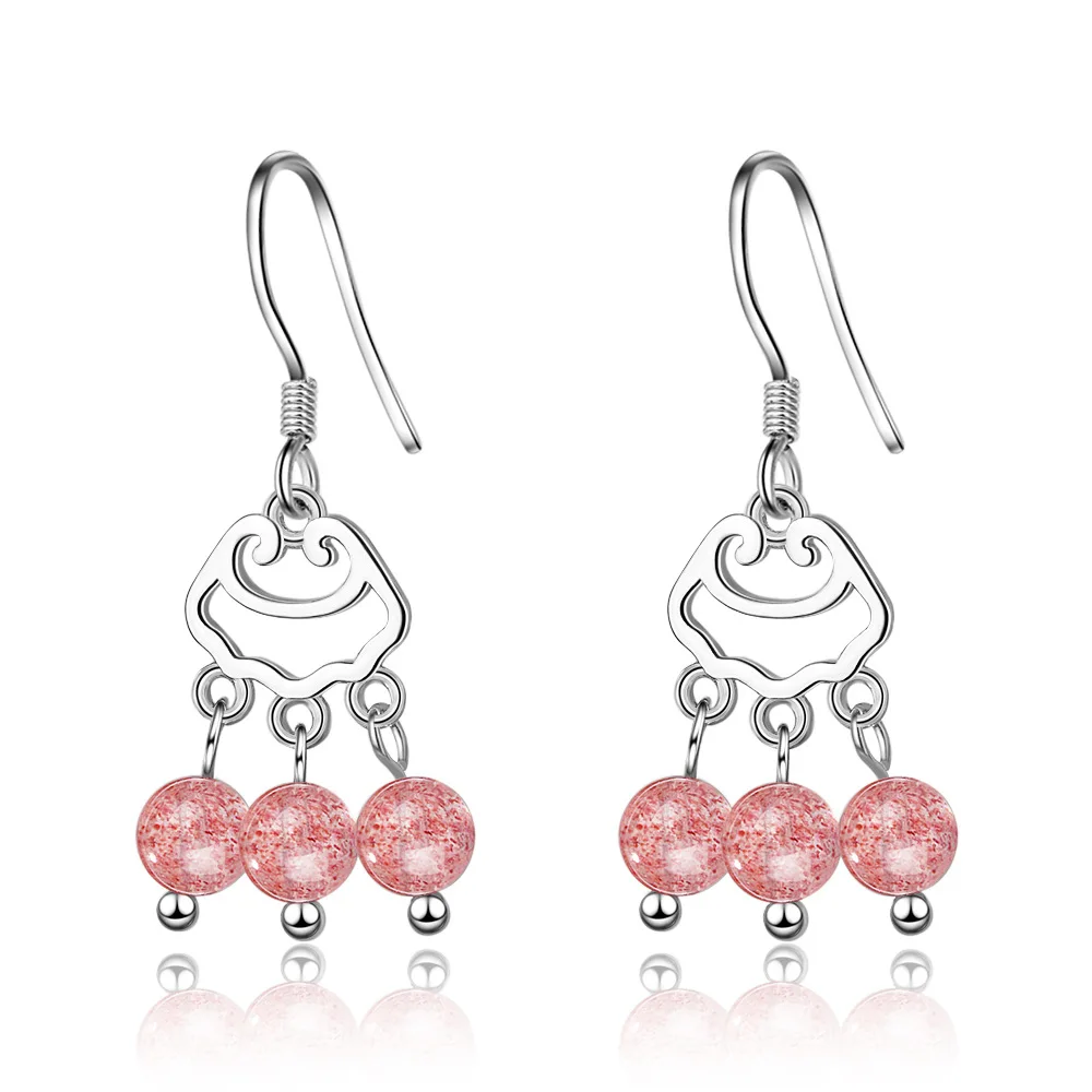 

MEYRROYU New 925 Sterling Silver Simple and Cute Strawberry Crystal Pendant Earrings Girls Birthday Party Accessories