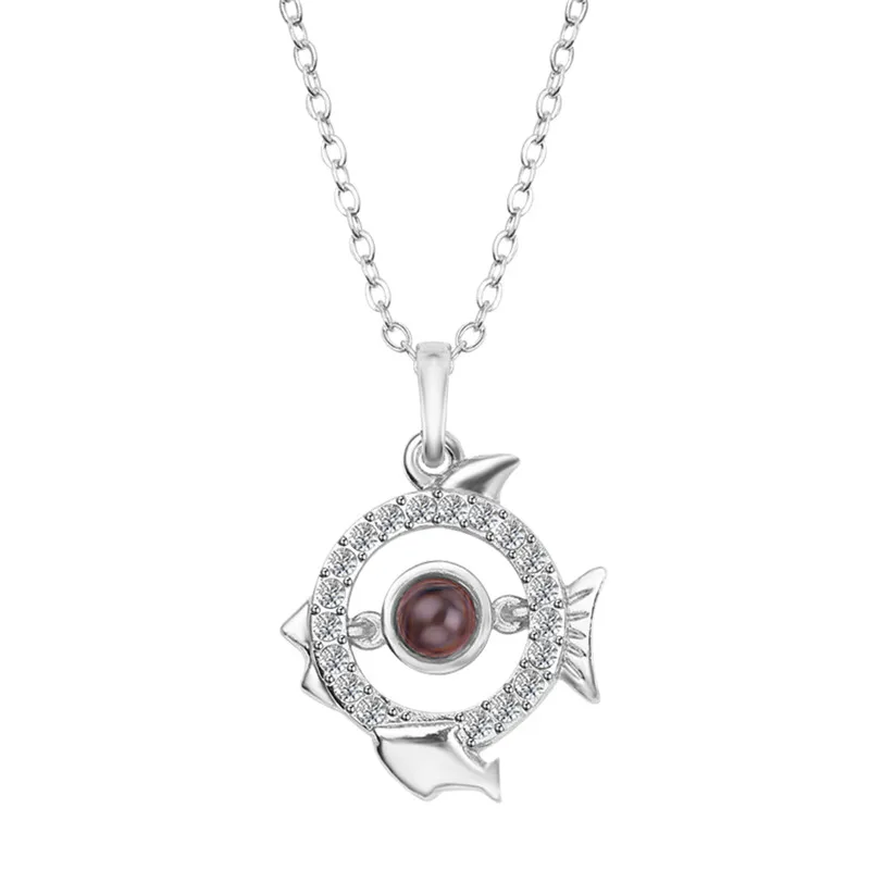 Pisces Silver Розовое золото и серебро 100 языков я люблю тебя проекция 12 Созвездие Подвеска Ожерелье воспоминания о романтической любви свадебное ожерелье - Окраска металла: Pisces Silver