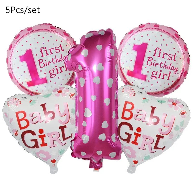 5pcs 1st girl 1 комплект детского дня рождения для маленьких мальчиков и девочек Фольга шар его Для мальчиков и девочек детские праздничные шары Детские 1st День рождения украшения поставки - Цвет: 5pcs 1st girl
