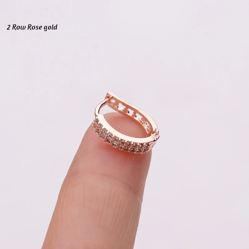 2 Row Rose Gold Новое поступление 1 шт. 6 мм/8 мм/10 мм Cz huggie hoop серьги, Надеваемые На ушной хрящ украшение для козелка Daith Conch Rook Snug украшения для ушного пирсинга - Окраска металла: 2 Row Rose Gold
