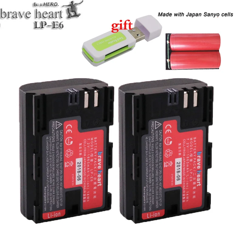 2 batteries Аккумулятор 1865 мАч для камеры lp e6 lpe6 LP-E6 LP-E6N LP E6N+ зарядное устройство типа C для Canon DSLR EOS 60D 5D3 7D 6D 70D 5D Mark II III - Цвет: 2 batteries