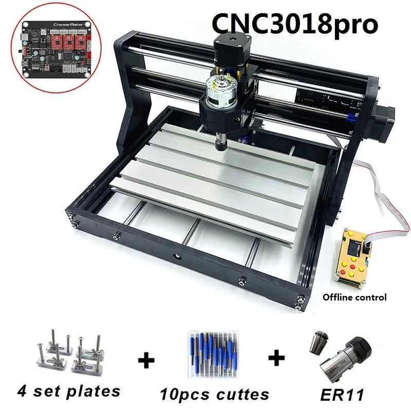Standard with ER11 15 Вт CNC3018 Pro гравировальный станок ER11 с офлинелиновым управлением 500 МВт 2500 мвт 5500 МВт фрезерный станок по дереву PCB резьба по дереву - Цвет: Standard with ER11