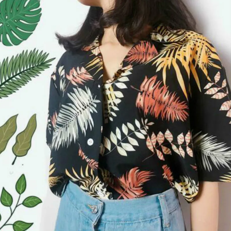 Женская Свободная блузка в гавайском стиле летняя рубашка с коротким рукавом и