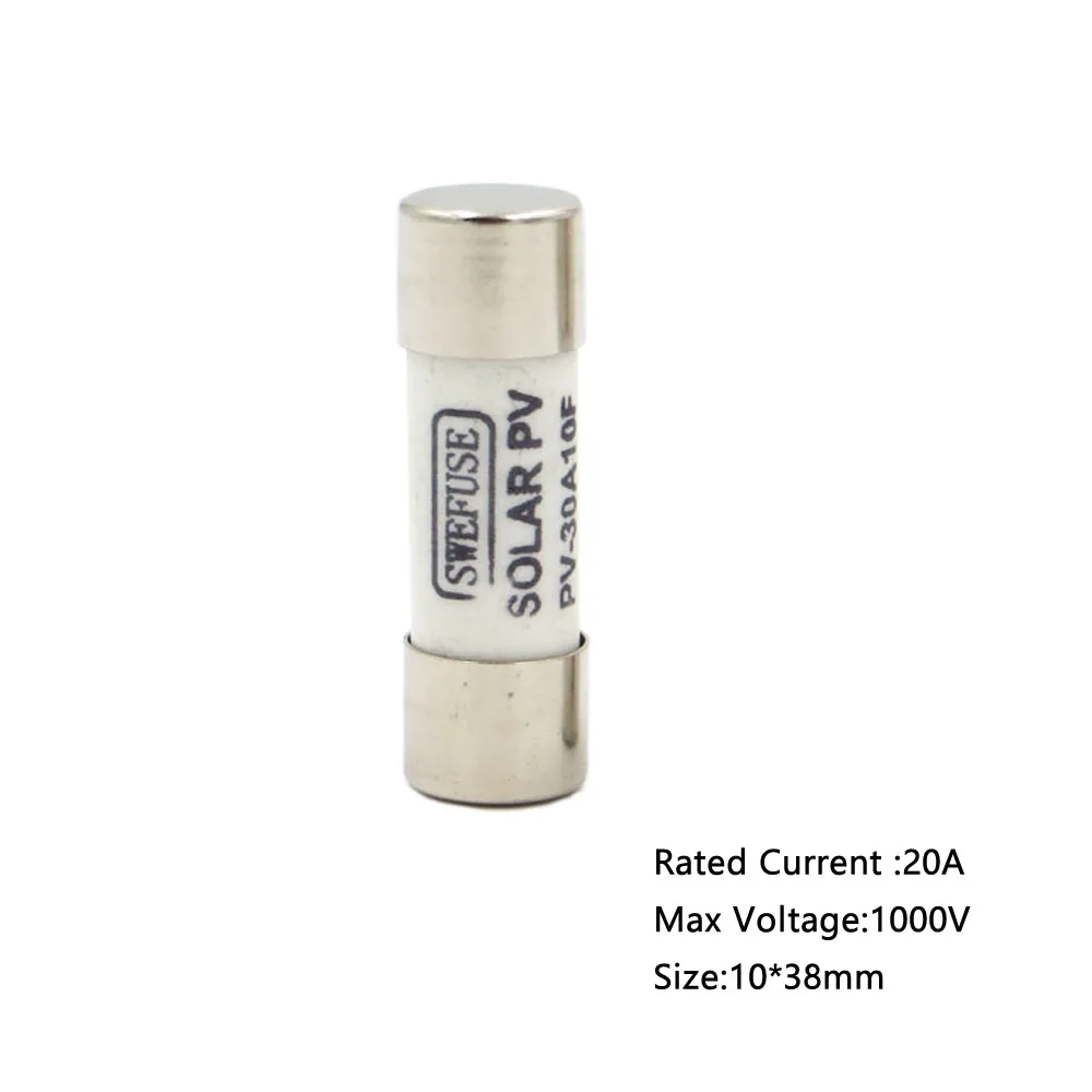 Fuse 20A 5A 10A 15A 20A 30A 1000 в 10*38 мм PV солнечные панели предохранитель металлические сплавы для солнечных батарей комплекты защиты системы фотоэлектрический диод - Цвет: Fuse 20A