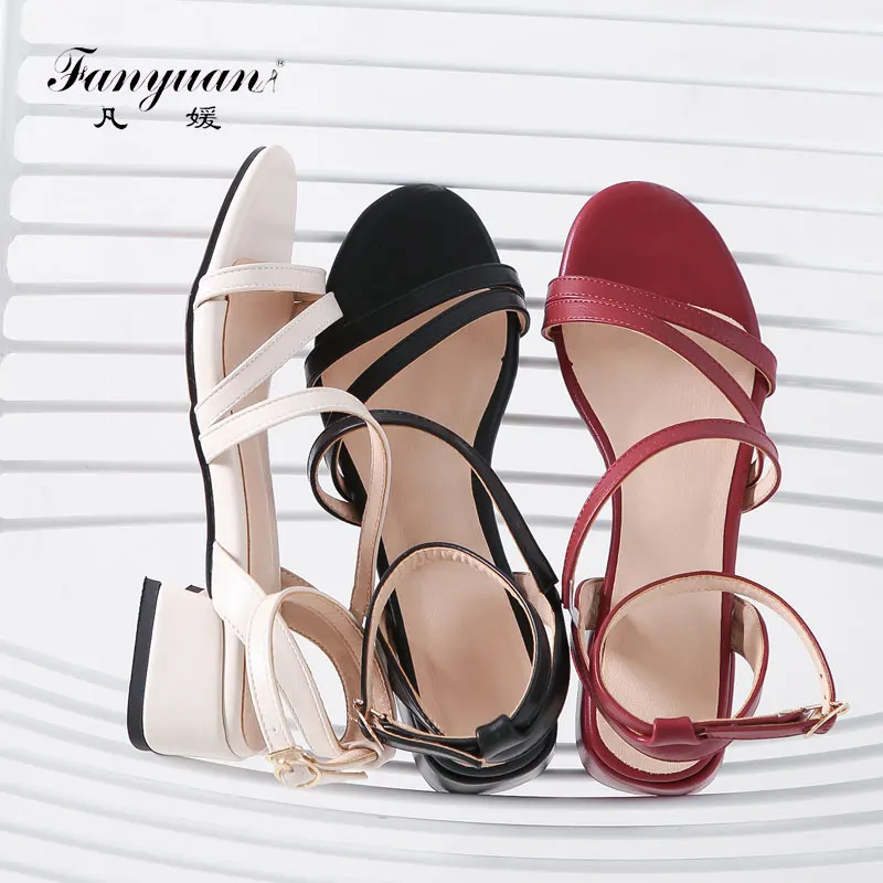 

Fanyuan Fashion Ankle Strap Narrow Band Sandals Casual Buckle Strap High Heels Women Shoes summer Leisure Shoes