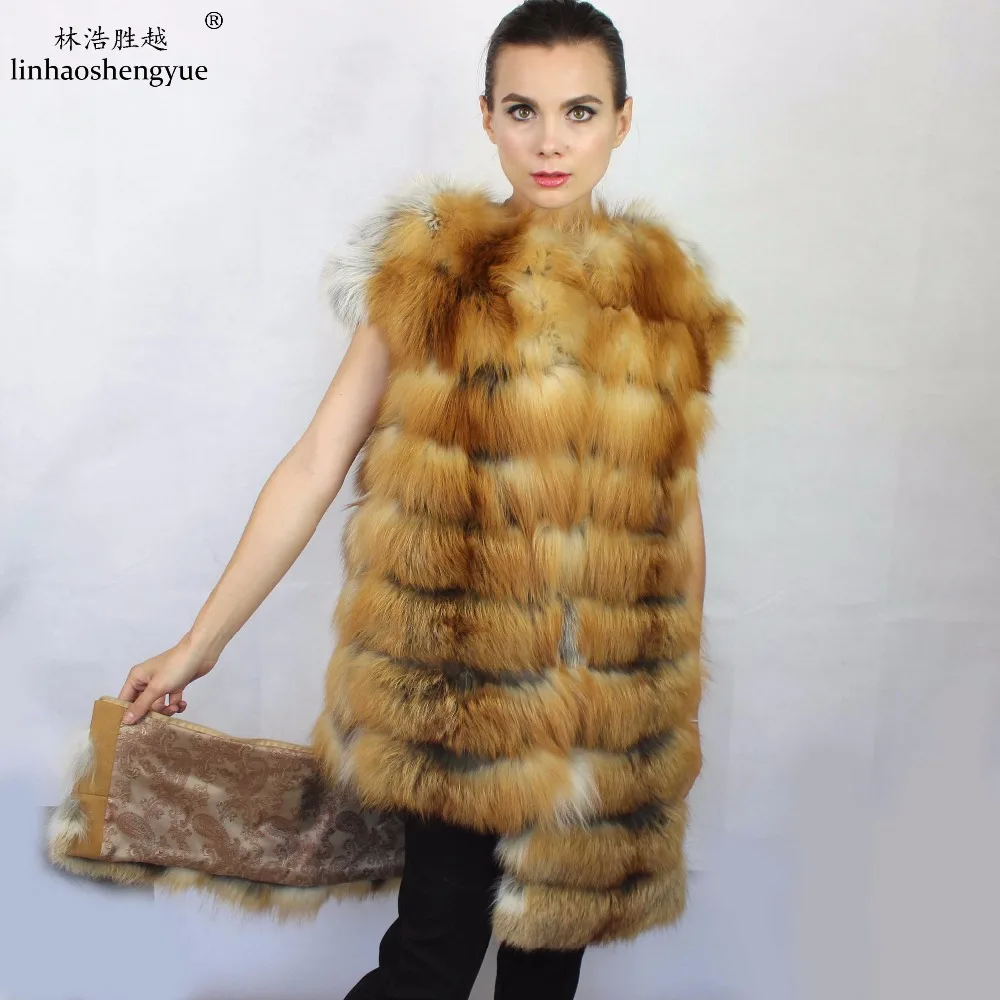 Linhaoshengyue 2017 NEW Fashion Winter Warm Real Red Fox Fur Women Vest
