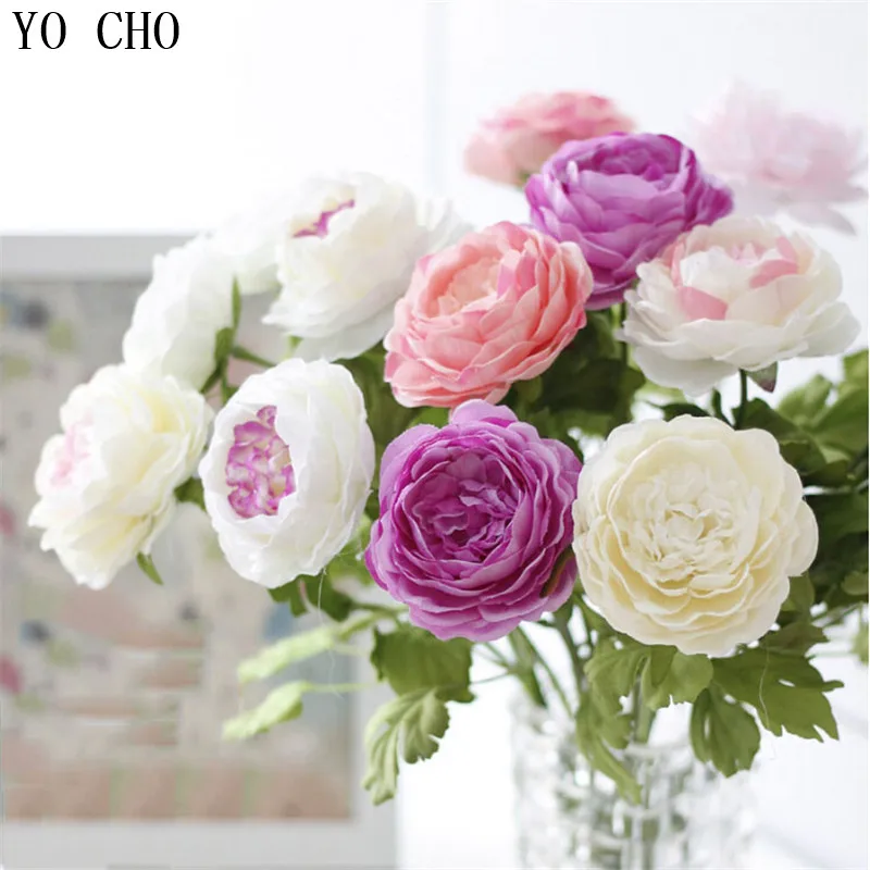 

YO CHO French Rose Artificial Flowers Silk Peony Floral Fake Flower Arrange Table Wedding Flowers Decor Party Accessory Flores