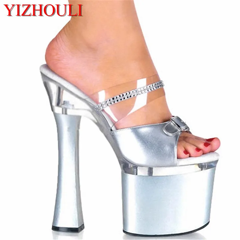 Золотистые босоножки на высоких каблуках 7 дюймов со стразами Пикантная обувь