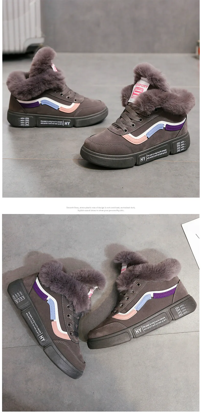 Women Casual Shoes High Top Boots Winter Woman Shoes Fashion Brand Sneakers Vulcanize Shoes Outdoor Warm Lace-Up Walking Shoes