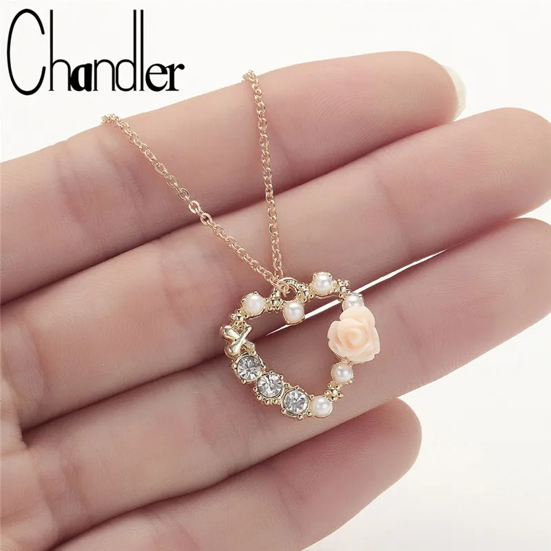 Женское Ожерелье с цветком и сердцем Chandle изящное кристаллическое жемчужное