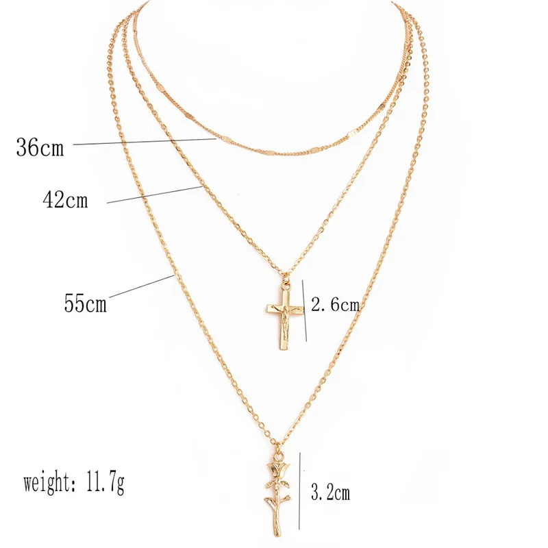 Богемное ожерелье с подвеской золотого Креста и цветком для женщин многослойное