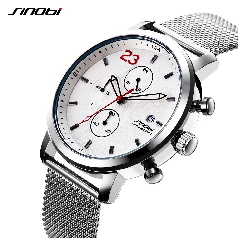 SINOBI Watch Men's Wristwatches Male Sport Brand Luxury Milan Strap Chronograph Men Wrist Clock Man Relogio Masculino | Наручные часы