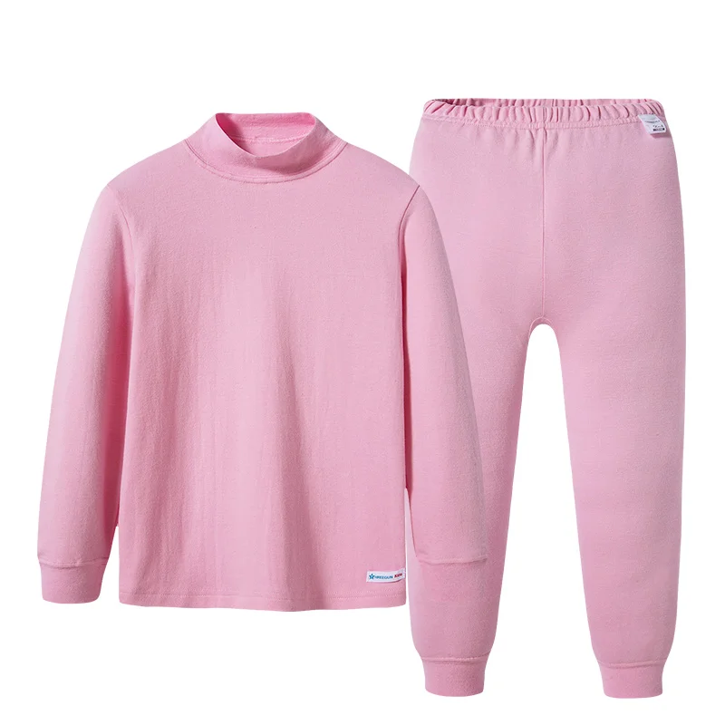 Pink THREEGUN KIDS длинное термобелье; Детские Зимние хлопковые мягкие подштанники для мальчиков и девочек; одежда для сна с высоким воротом - Цвет: Pink