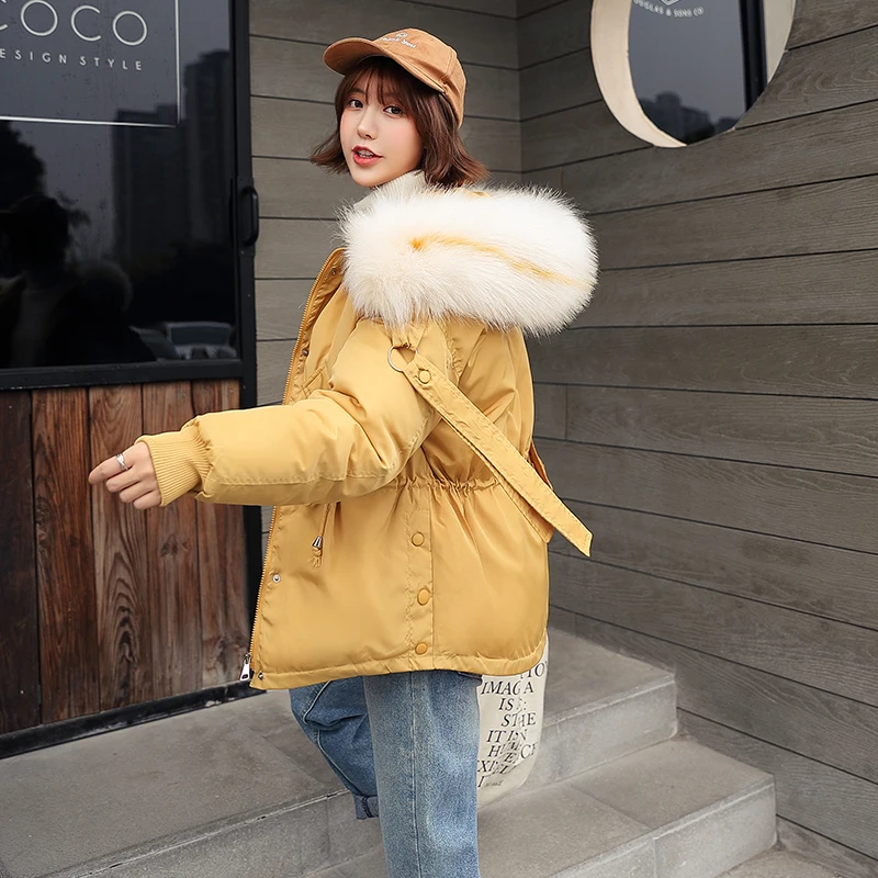 Fitaylor Women Short Winter Cotton Parkas Hooded Warm Loose Jacket Coat Large Fur Collar Cotton Padded Jacket Casual Outerwear