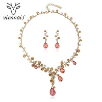 viennois fashion crystal jewelry sets for women rose red water drop rhinestone necklace and earrings luxury bridal jewelry set