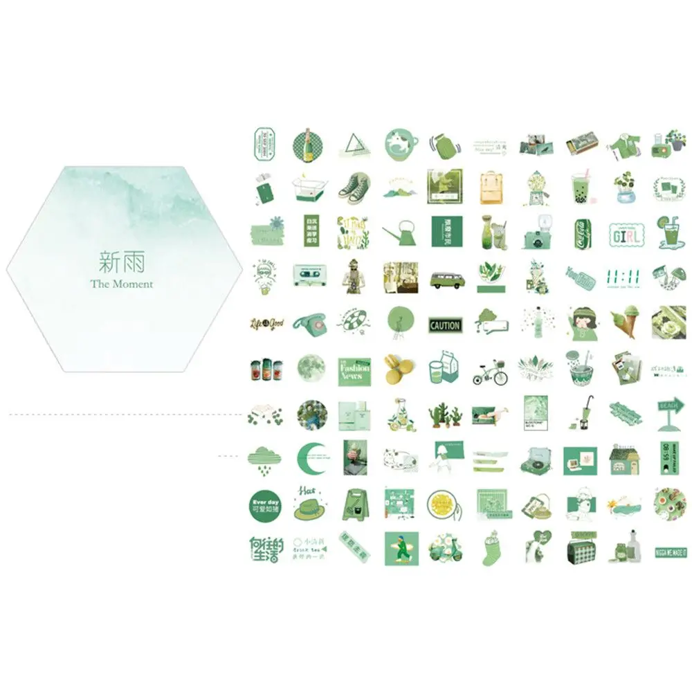 green 100 шт. наклейки серии The Moment Kawaii DIY скрапбукинг украшения самоклеющиеся канцелярские наклейки детские подарки уплотнительные этикетки - Цвет: green