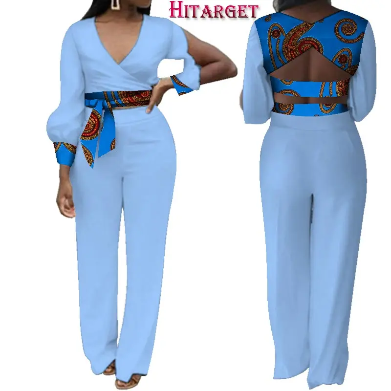 7 Африканский принт женский комбинезон свободный v-образный вырез длинный рукав пузырь сексуальный комбинезон широкие брюки африканские женские Комбинезоны WY3863 - Цвет: 7
