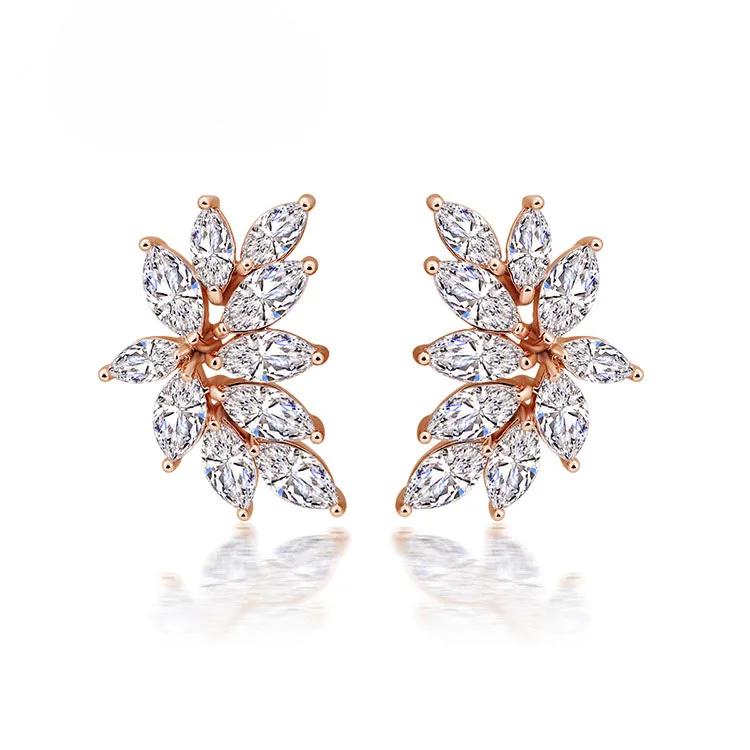 Женские серьги с фианитом цвета розового золота и серебра | Украшения аксессуары