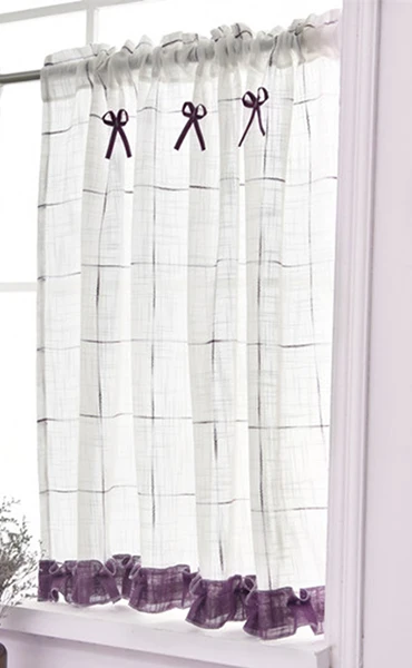 1pc curtain Короткая занавеска s для кухни, окрашенная в пряжу клетчатая льняная Тюлевая занавеска для гостиной, спальни, белые жалюзи на окно, домашний декор rideau - Цвет: 1pc curtain