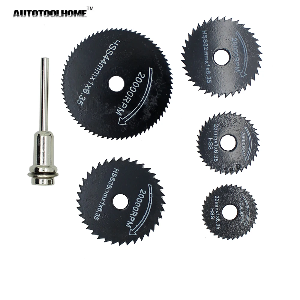 AUTOTOOLHOME 6 шт. HSS мини дисковые пильные диски набор дерево алюминий режущий диск для Dremel роторные инструменты аксессуары многофункциональный инструмент