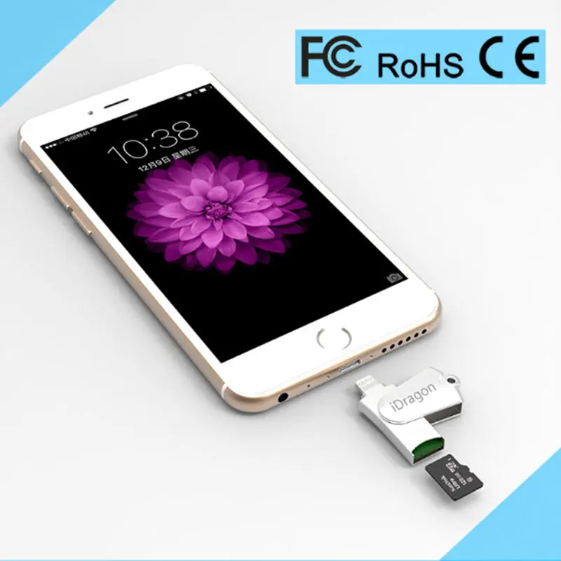 Ingelon MFi сертификат MicroSDHC OTG поворотный памяти картридер плюс 8gb 16gb tf карты для iPhone 6/7/8 iPad PC Mac кард-ридер