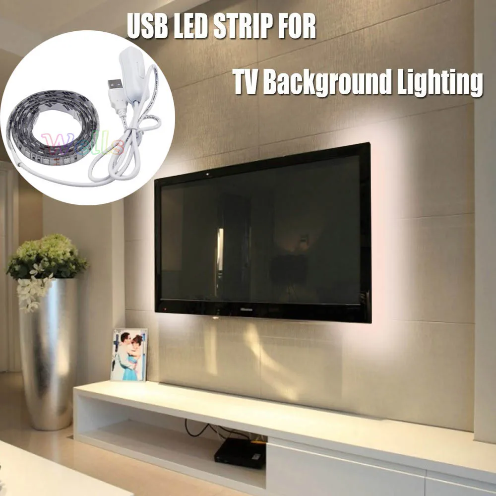 Гибкая светодиодная ленсветильник с переключателем DC5V 5050 3528 SMD 50 см 1 м 2 теплый