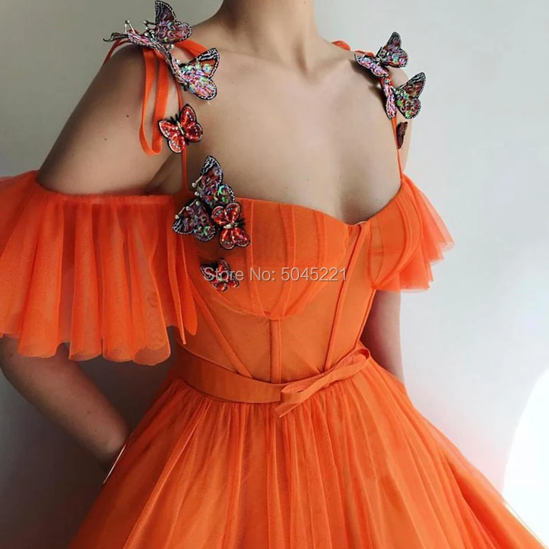 Женское вечернее платье-кафтан длинное оранжевое фатиновое платье-трапеция без