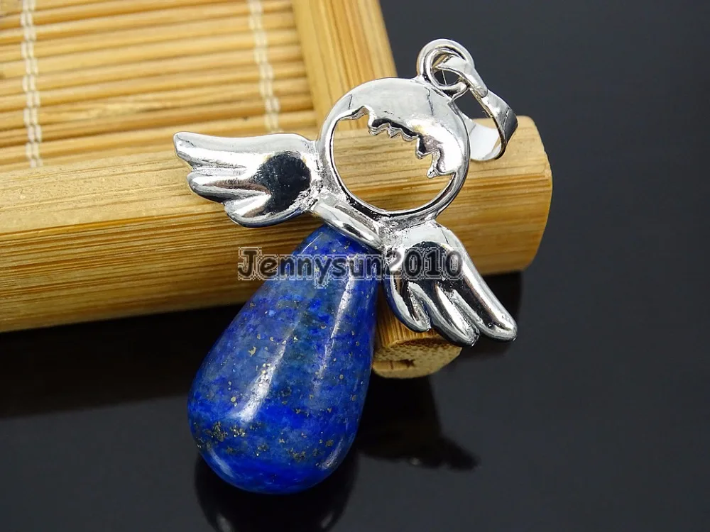 

Натуральные драгоценные камни Лазурит, камень, Крыло ангела, искусственные очаровательные бусины, посеребренные Исцеляющие ювелирные изде...