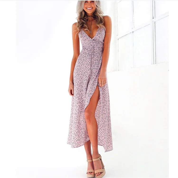 Женское длинное платье с цветочным принтом V образным вырезом и разрезом|long dress|long