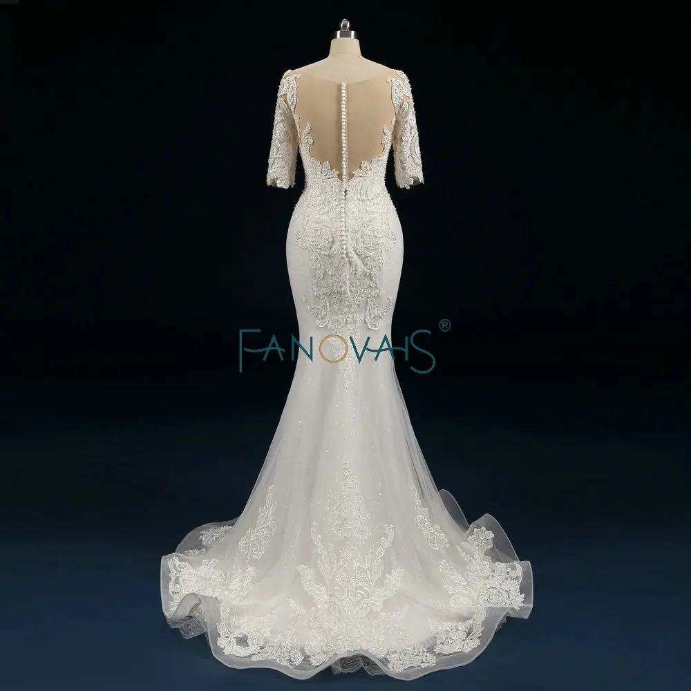 Кружевное свадебное платье русалка со съемным поездом Половина рукава Vestido De Noiva