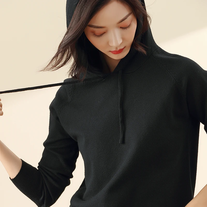 spring autumn new style knitted women cashmere sweater long sleeve wool pullovers high quality warm female hooded | Женская одежда