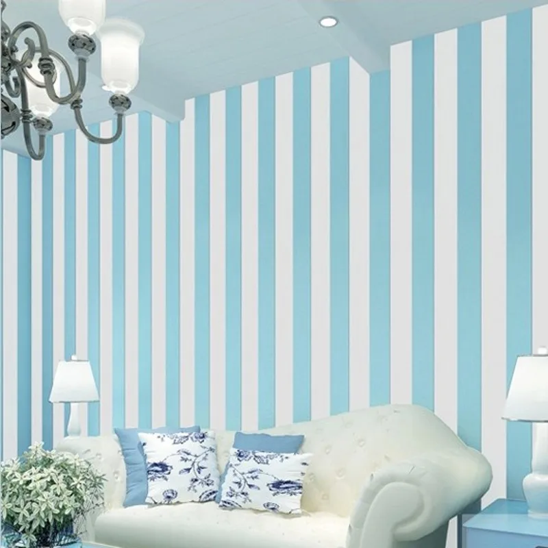 beibehang papel de parede 3D Wall paper Blue White Striped Wallpaper For Walls Vertical Roll Bedroom flooring | Обустройство дома
