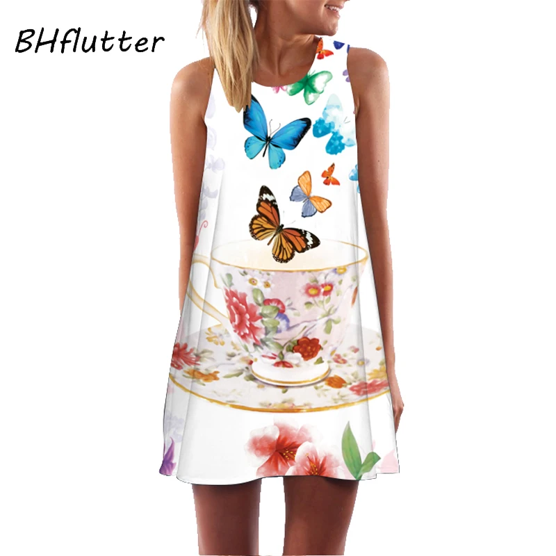 BHflutter 2018 летнее платье с цветочным принтом Boho платья для женщин Повседневное