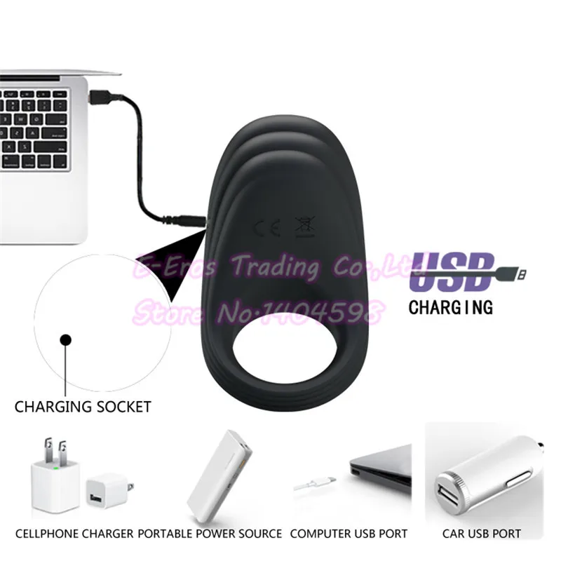 LEten USB Перезаряжаемые 7 Режим вибраций кольцо для пениса Силиконовое вибратор на