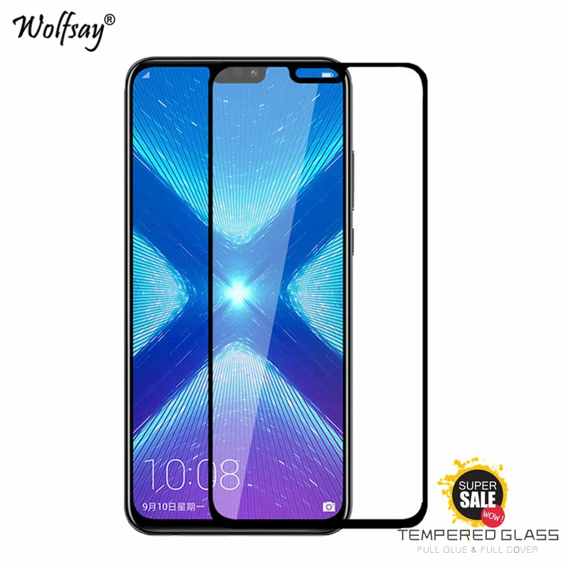 Funda de vidrio con pegamento completo para Huawei Honor 8X, Protector de pantalla de vidrio templado para tel&eacute;fono Huawei Honor 8X, 2 unidades-0
