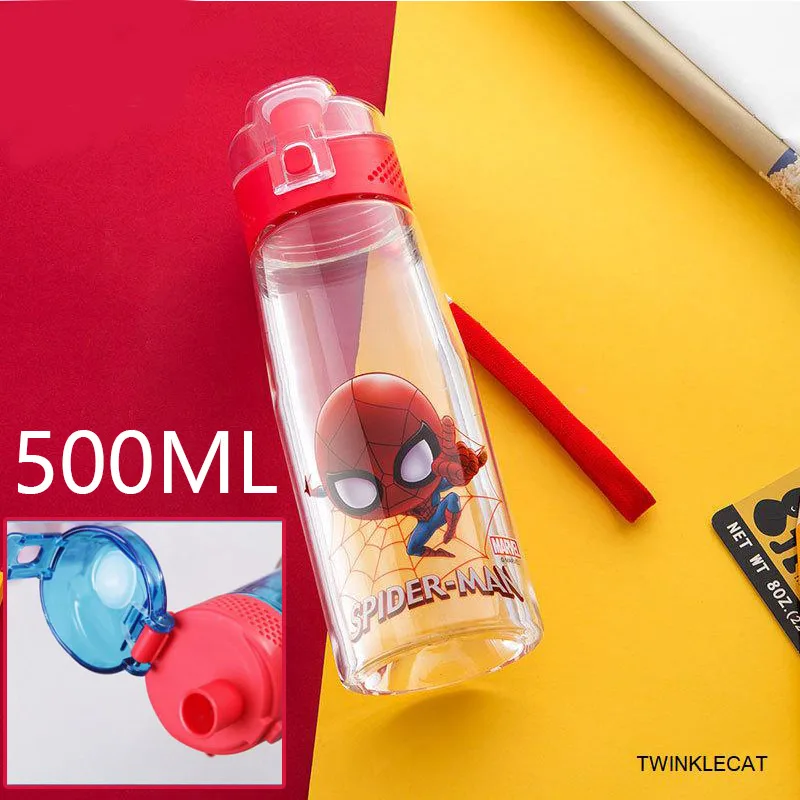 Детская бутылка для воды Tritan детская чашка безопасно BPA бесплатно Микки Минни Дисней детская бутылочка для кормления соломенная чашка для воды 450-500 мл - Цвет: spider 500ml