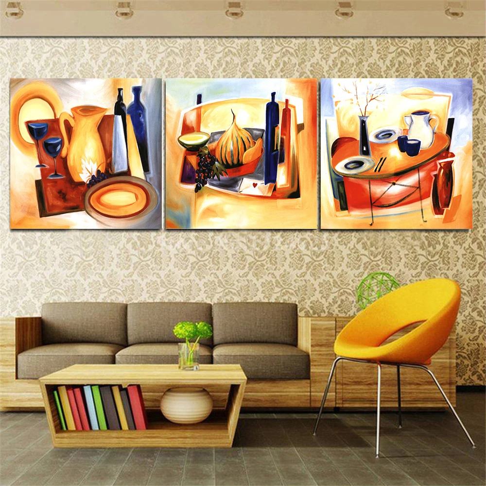 3 шт. модульные абстрактные картины Еда картина Кубок фрукты Украшения для кухни