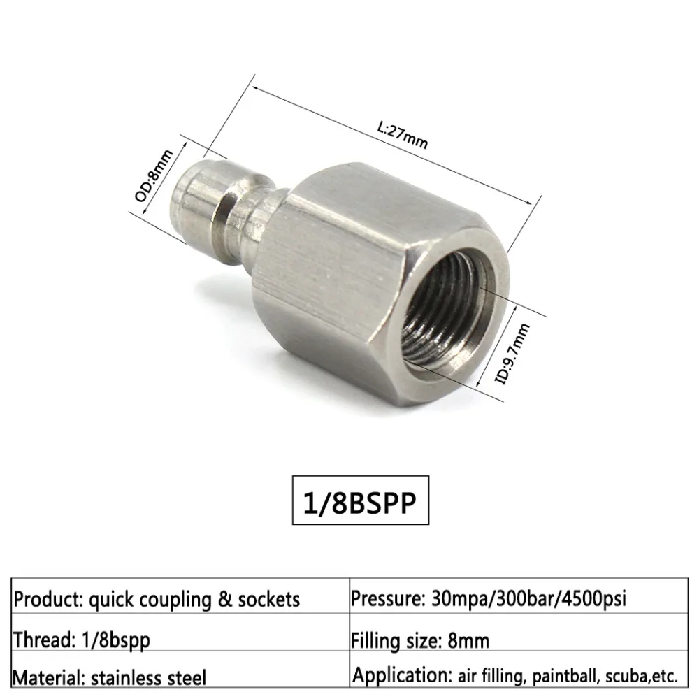 PCP Airforce Пейнтбол высокого давления быстрая розетка 1/8 BSPP 1/8NPT M10x1 нержавеющая сталь