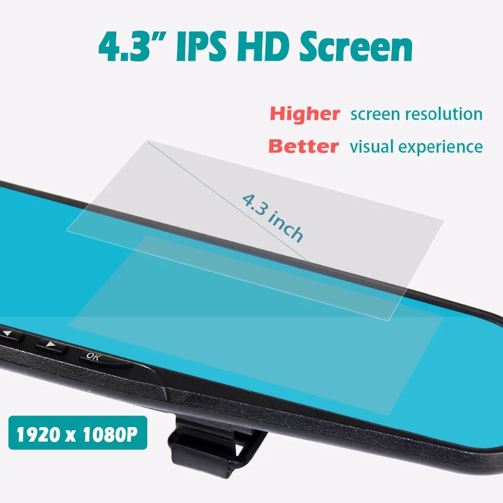 Full HD 1080p автомобиля камера видеорегистратор Авто 4 3 дюймов зеркало заднего вида
